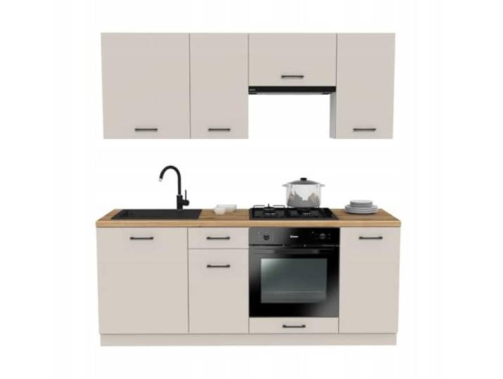 Laclar Küchenzeile 200 cm - Modulare Möbel für die Küche - inklusive Montagezubehör - mit Soft-Close-System - ohne Spülbecken Geräte - Capri Kaschmir - Küchenarbeitsplatte Evoke Oak