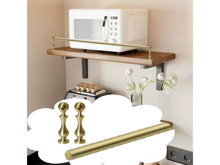 RegalgeläNder Dekorative Reling für Holzregale Front-Anschlagleiste Massivem Messing Schweberegal,Sicherungsreling Gegen Umkippen Weinschrank / Schrank(B,85inch/215.9cm)