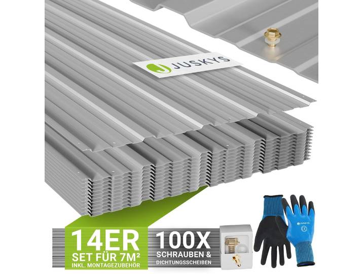 JUSKYS® Profilblech - Grau 14er Set, verzinkter Stahl, 110x45 cm, wetterfest