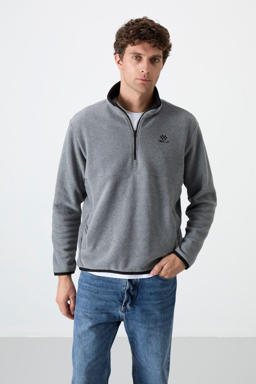 Herren Slim Fit Halbreißverschluss Plüsch Sweatshirt