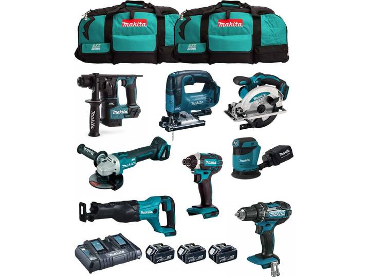 MAKITA Kit MK801 (DDF482 + DHR171 + DGA504 + DTD152 + DJV182 + DSS610 + DJR186 + DBO180 + 3 x 5.0 Ah + DC18RD + 2 x LXT600)