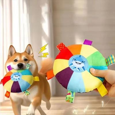 Inspired Living Calming Duck Plush Squeaky Dog Chew Toy flying Saucer