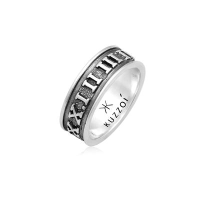 Silberring KUZZOI "Ring Herren Bandring Römische Zahlen 925 Silber" Gr. 58, grau, Fingerringe, Herren, 58, Silber 925 (Sterlingsilber), Silberring
