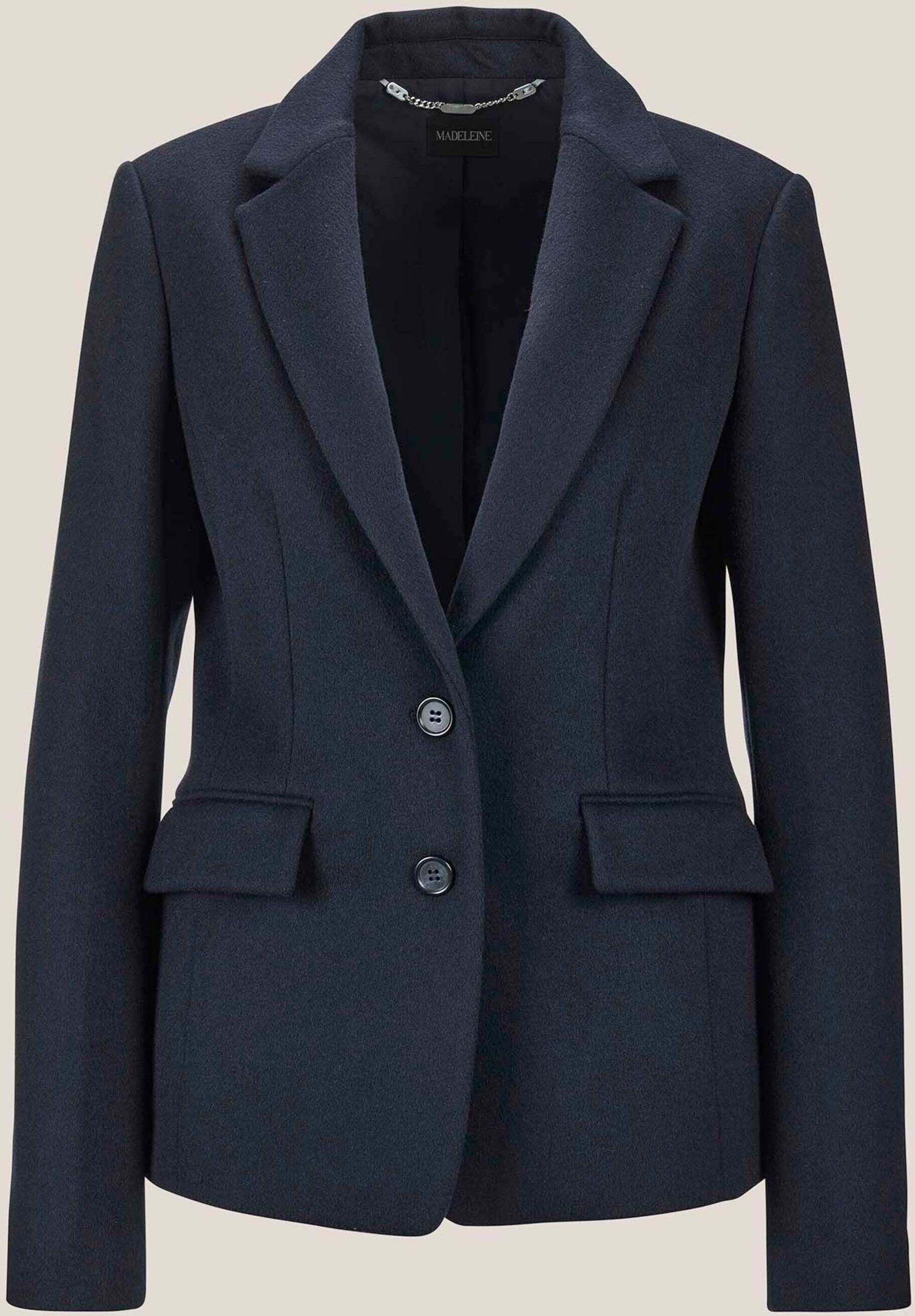 Longblazer MADELEINE "Blazer Blazer aus reiner Wolle", Damen, Gr. 38, blau (marine), Obermaterial: 100% Wolle WO., Modern, normal, Blazer Longblazer
