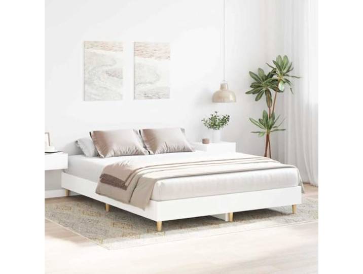 Plattformbettgestell Weiß 152x203 cm Holzwerkstoff Ohne Lattenrost, Stabiler Rahmen, Moderne Optik, Für Schlafzimmer, Einfache Montage