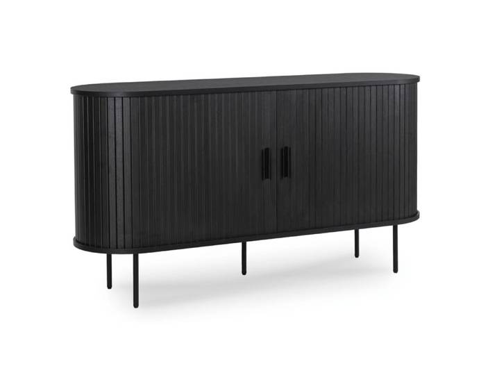 Commode coulissante TRISH pour salon 140 cm Noir Deux portes rainurées Moderne