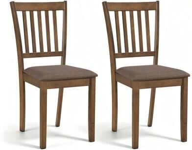 Costway Set of 2 Wooden Dining Chairs Upholstered Kitchen Chairs with Rubber Wood Frame-Brown