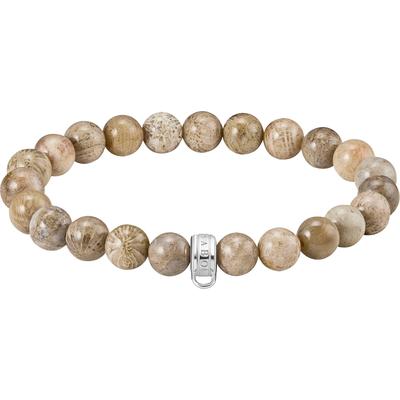 Charm-Armband THOMAS SABO "Charm Club: Bead-Armband Daisy Jaspis" Gr. 19, silber (silberfarben, natur, natur), Armbänder, Damen, 19, Silber 925 (recycelt), Charm-Armband, mit Jaspis