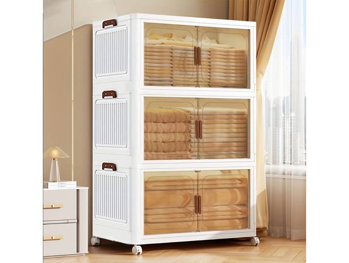 Armoire de rangement pliante à 3 couches, avec pneus, mouvement libre, armoire pliante en plastique polyvalente, 70x45x26cm.