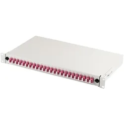 Digitus LWL Patchfeld mit 19" 1HE Zubehör 24x LC dx OM4 Adapter ausziehbar grau, Server Zubehör, Grau