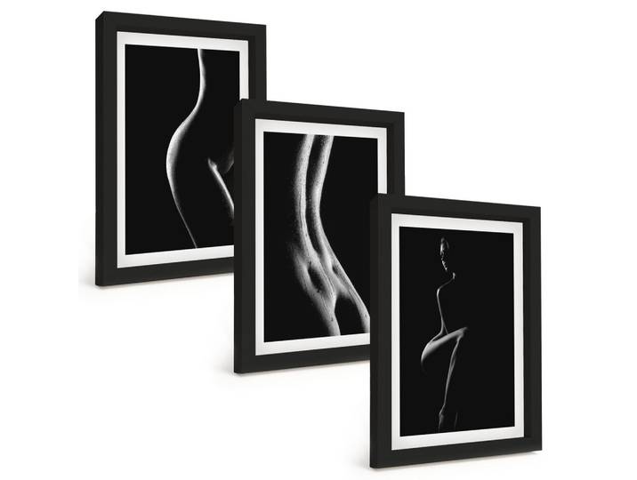 BILDER SET 3er Set - 20x30 cm Schwarzer Rahmen - Schwarz-weiße weibliche Silhouetten