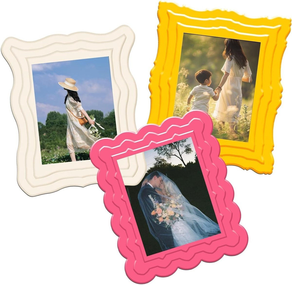 Set van 3 gepersonaliseerde magnetische fotolijsten voor koelkasten en metalen oppervlakken