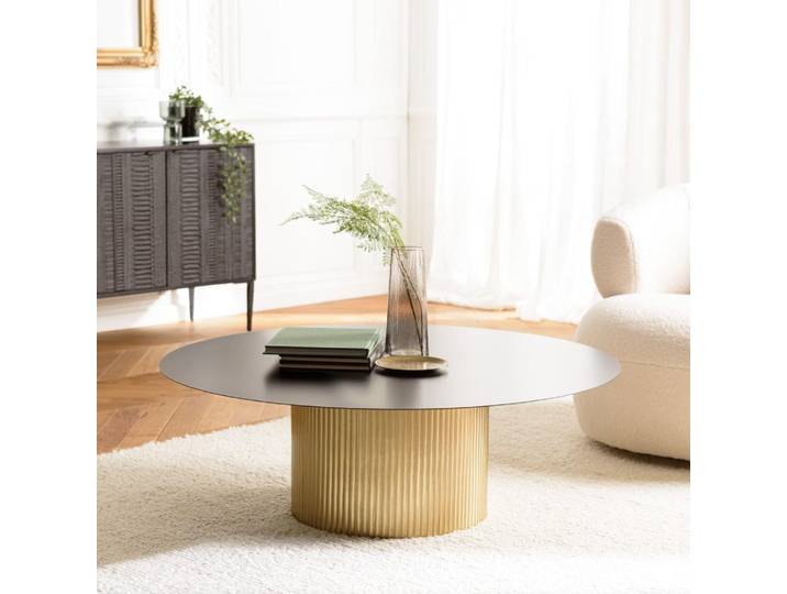 JAMES - Table basse ronde 110x110cm plateau en fer noir JAMES (2 COLIS)