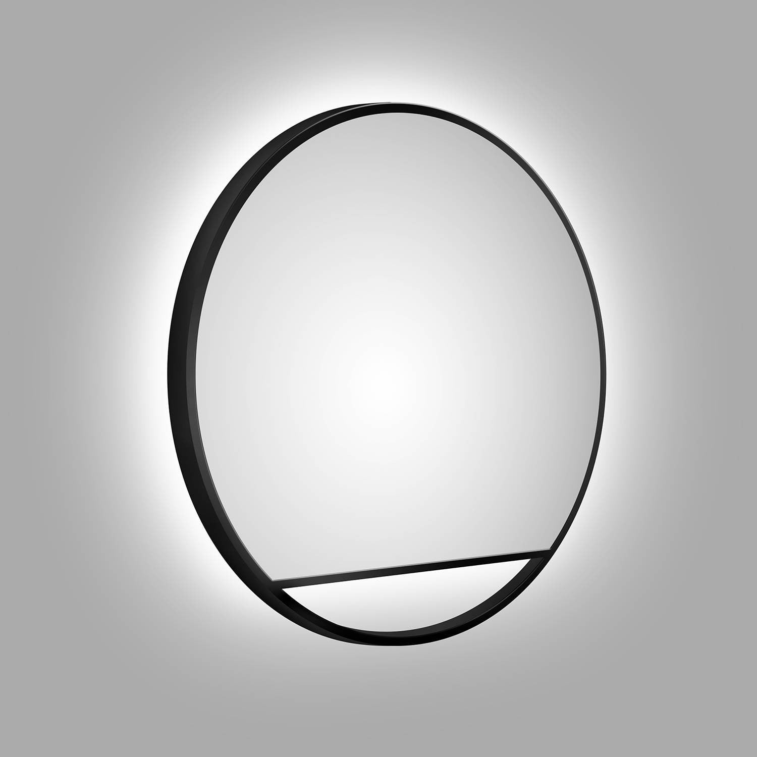 home24 Spiegel Talos III Rond, Zwart, 60 cm met LED-verlichting