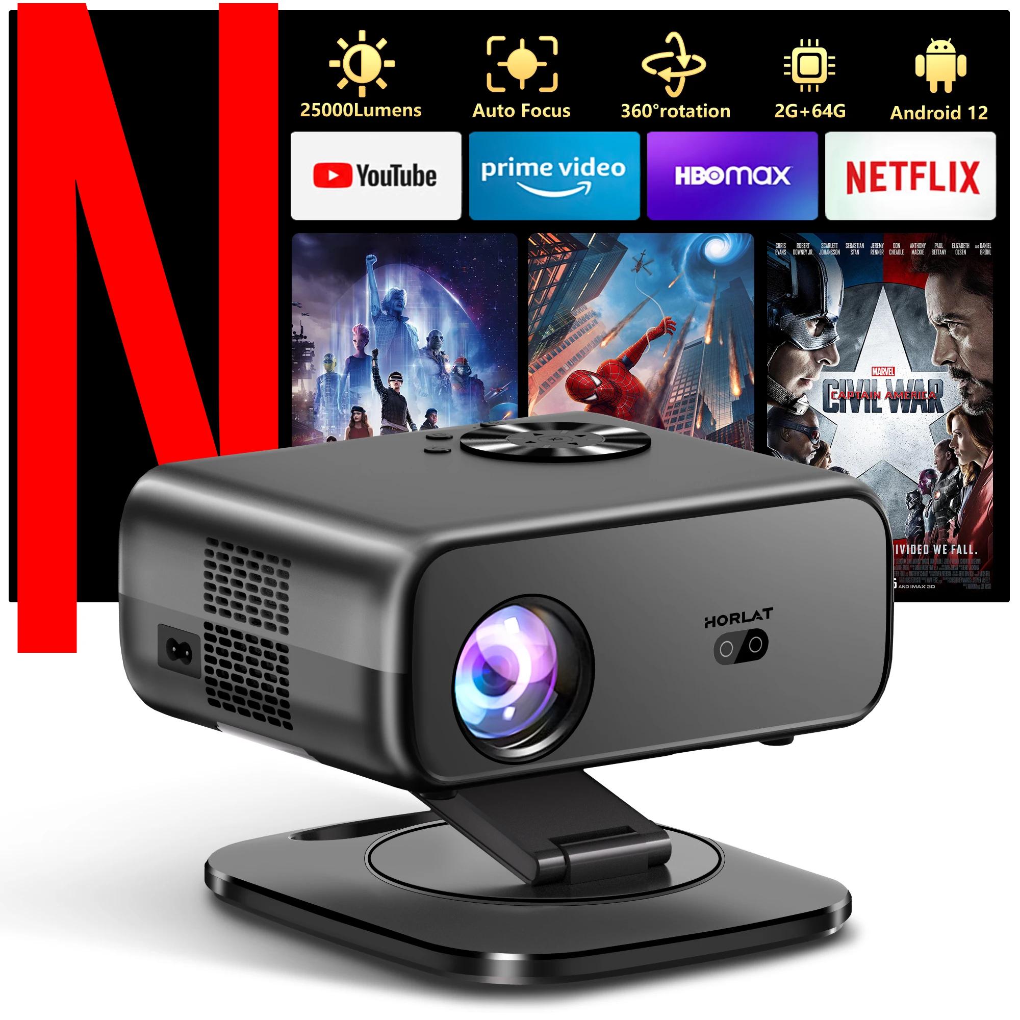 Mini-Projektor - M04 Digitalprojektor - Android 12 - 800 ANSI-Lumen - Full HD 1080p - 2 GB RAM + 64 GB Speicher - Autofokus - Automatische Trapezkorrektur