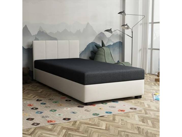 TAPCZANY24 - Boxspringbett Adel 120x200 cm mit Taschenfederkern Matratze Bett mit Matratze, Polsterbett mit Bettkasten, Gepolstertes Einzel Bett, Schlafsofa - Sehr helles Beige mit Graphitmatratze