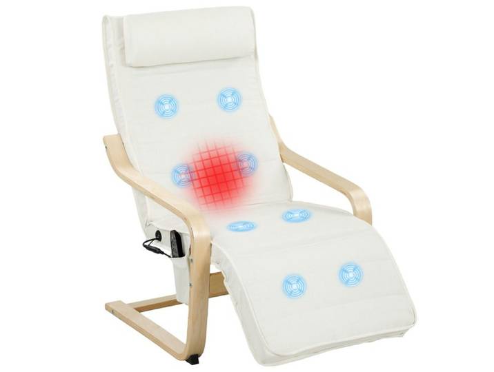 CollaHausse Fauteuil Relax Chauffant et Massant avec Repose-Pieds Réglable et Télécommande Crème 67x95x101cm