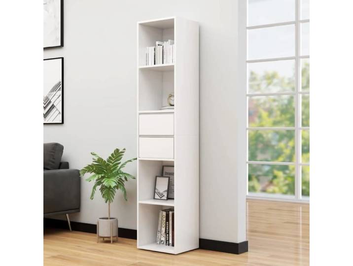 Bibliothèque contemporaine blanche avec 4 étagères et 2 tiroirs - TMISHION