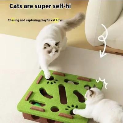 Inspired Living Felt Interactive Cat Toy Maze Puzzle With Bell Balls green Square