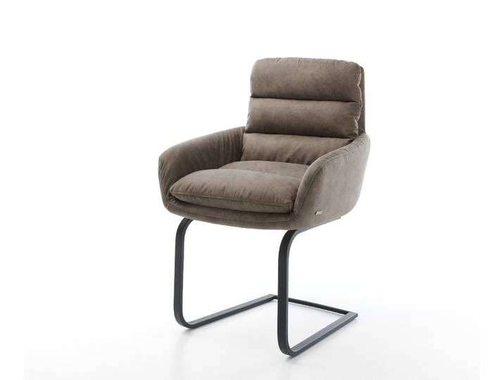 Freischwinger Abelia-Flex mit Armlehnen Mikrofaser Taupe Vintage Freischwinger flach Schwarz, Esszimmerstühle