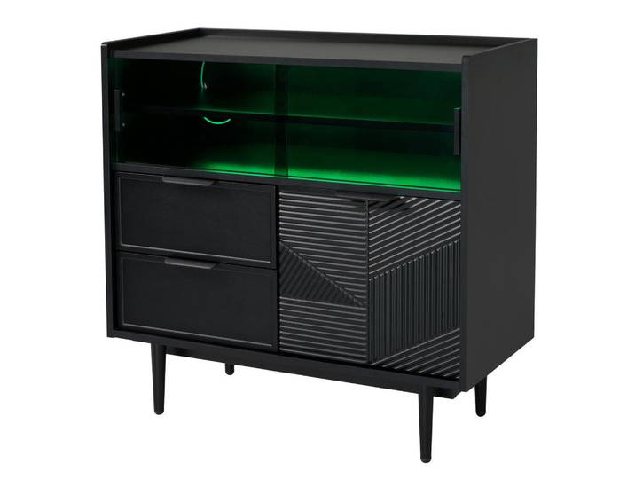 Modfu Vitrine 80x35x80 cm Schwarz mit Glasschiebetüren & LED-Lichtleiste, 80x80x35 cm, Esszimmer, Vitrinen, Vitrinenschränke