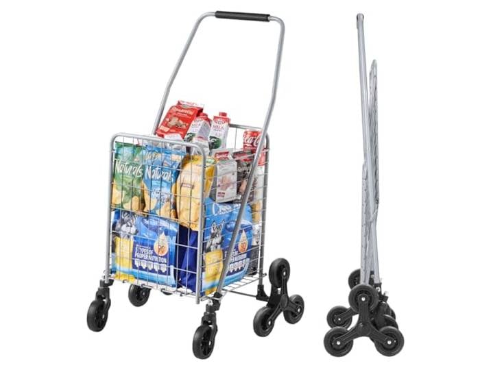 VEVOR Chariot de Courses Pliable\, 45 L\, Chariot Monte Escalier d'Épicerie avec Roues à Pivotantes 360°\, Chariot Utilitaire Léger\, pour Shopping\, Bureau\, Déménagement\, Transport\, Extérieur\, Argent