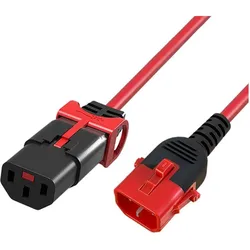ACT Powercord C13 - C14 Dual IEC LOCK red 1 m (0.50 m), Stromkabel, Rot