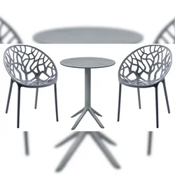 DELUKE Outdoor Sitzgruppe NODAN - Kunststoff Anthrazit 70x70x80 cm | Gartenmöbelset 2 Personen Balkonmöbel Set Bistrotisch Terrassenmöbelset Balkonset