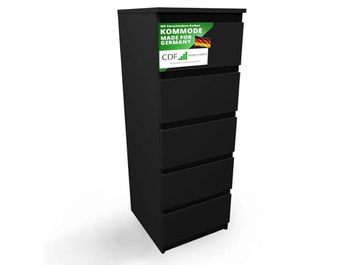 CDF Kommode Schmal mit 5 Schubladen Kommodeschrank Sideboard Schlafzimmer Nische Kommode 45 cm Tief - Ideal für schmale Flure Nischen Badezimmer und kleine Schlafzimmer H: 111cm Schwarz
