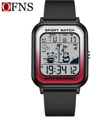 Inspired Finds OFNS Rectangular Digital Sports Watch With LED Display And Timing Code black Red