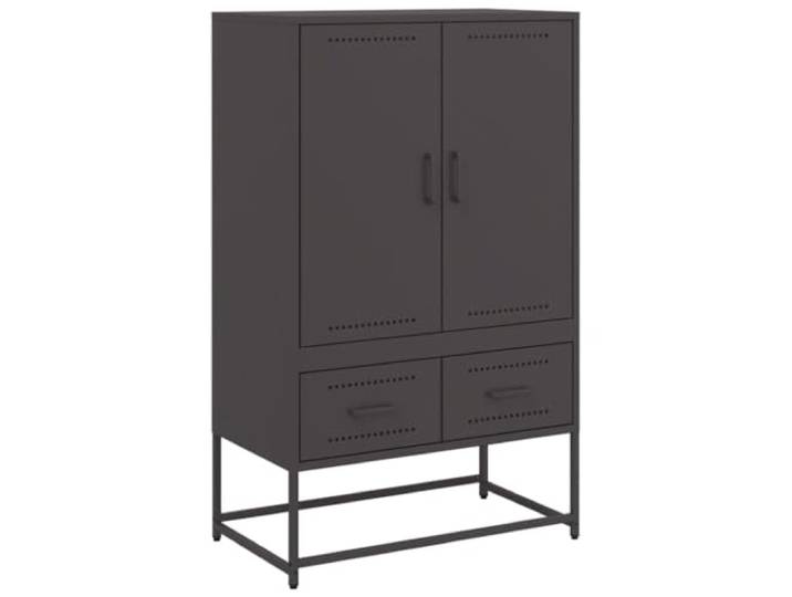 Fisinber Highboard Schwarz 68x39x111,5 cm Stahl Schrank mit Türen Moderne Anrichte für Wohnzimmer und Flur: Vielseitiger Metallschrank mit 2 Türen und 2 Schubladen für Ordnung.