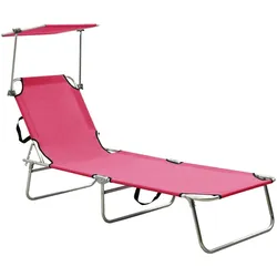 Helloshop26 - Klappbarer Liegestuhl Sonnenliege Gartenbett Terrassenmöbel mit rosa Aluminium-Sonnendach 02_0012831