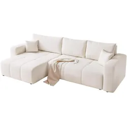 ECKSOFA PEDRO mit Schlaffunktion und Bettkasten Creme