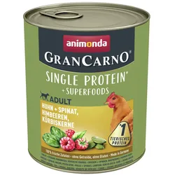 animonda Gran Carno Superfoods 800g Dose Hundenassfutter 6 x 800 Gramm Huhn + Spinat, Himbeeren, Kürbiskerne