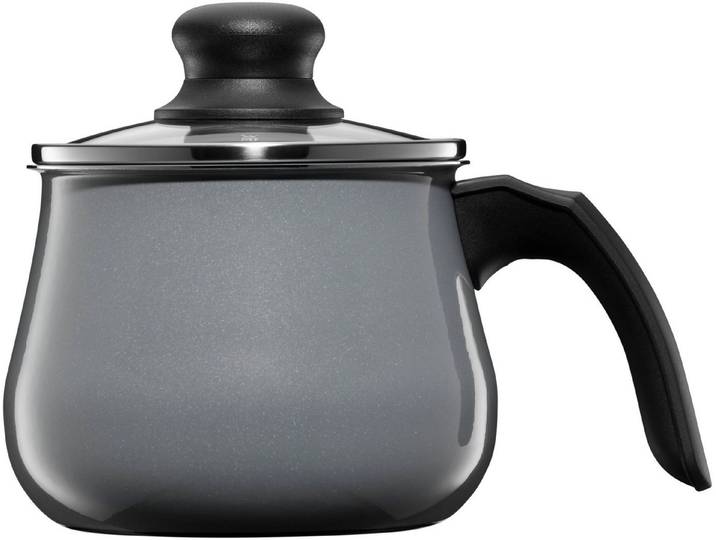 WMF Milchtopf Fusiontec Mineral Mini-Topf mit Glasdeckel, 12 cm, Platinum, Fusiontec (1x Milchtopf ohne Deckel 12 cm - optimal für Herdplatten mit Ø 14 cm, 1-tlg., 1x Milchtopf ohne Deckel 12 cm - optimal für Herdplatten mit Ø 14 cm), Made in Germany, backofengeeignet, wärmereduzierende Griffe