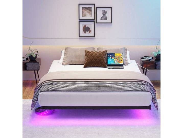 CollaHausse Lit Suspendu Métal 120x200cm LED USB Noir