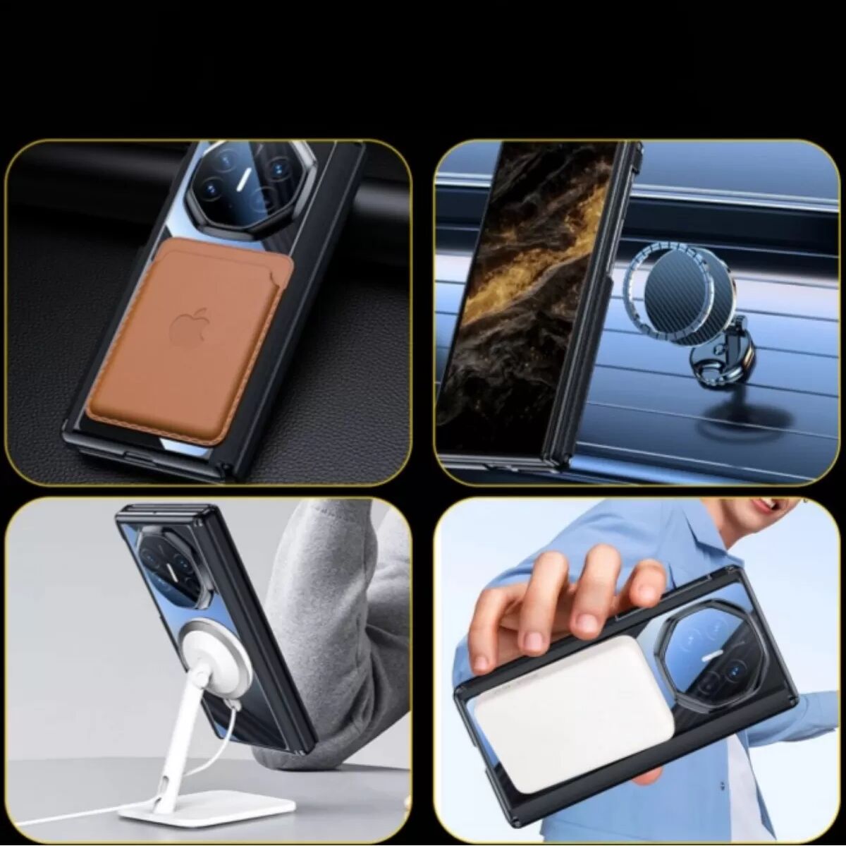 INF Schwarze magnetische Handyhülle kompatibel mit Huawei Mate XTs mit klarer Glasrückseite