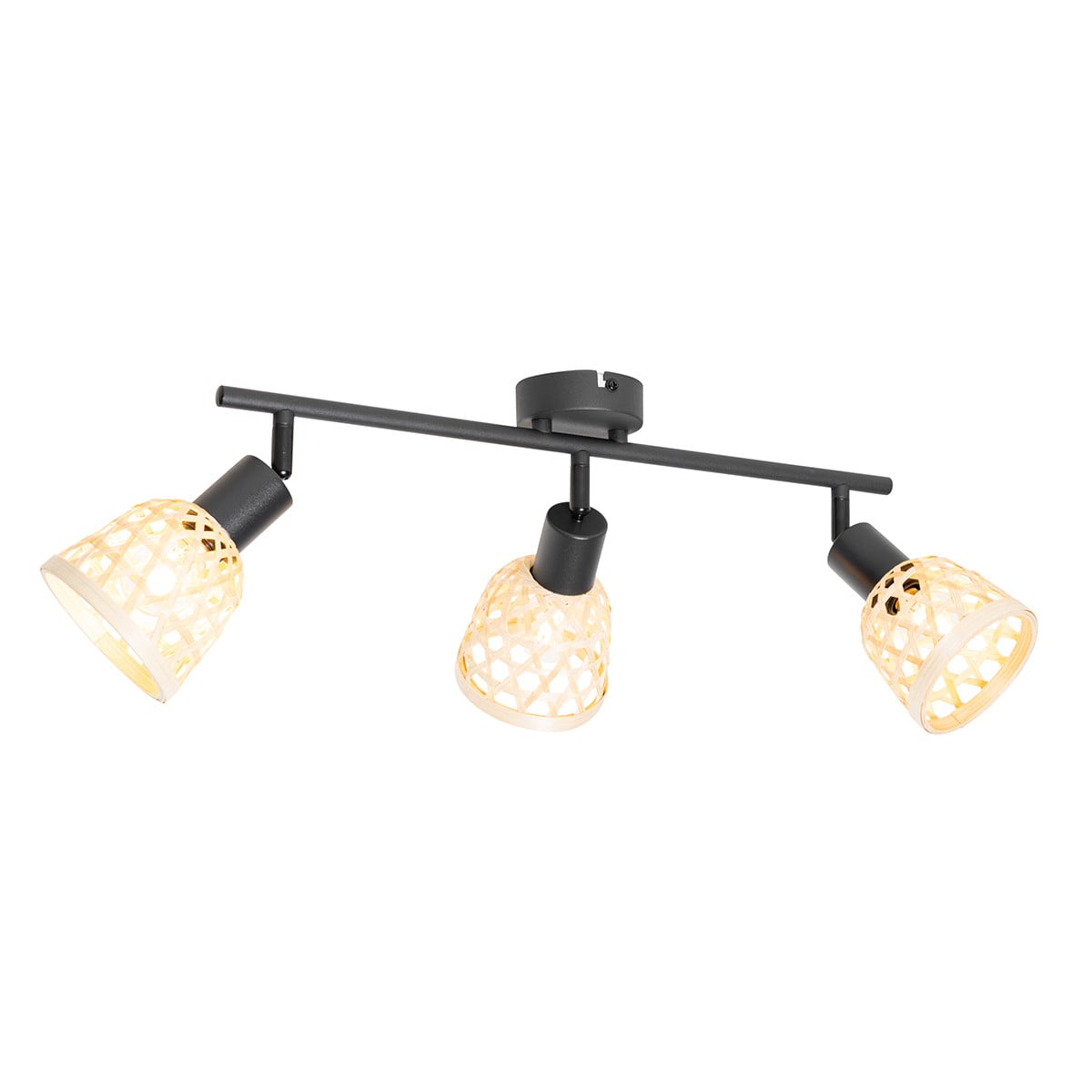 Qazqa Rayan Oosterse wandlamp zwart met bamboe en metaal, 3-lichts, verstelbaar