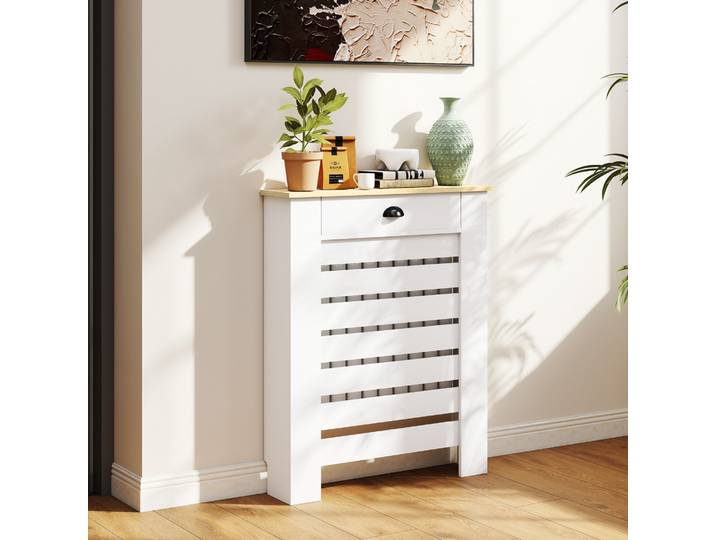 HOMCOM Cache Radiateur Bois avec Tiroirs 78x19x95,5 cm Blanc