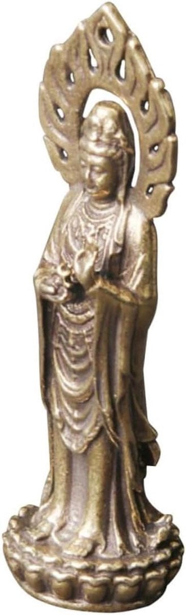 Goudkleurig Kuan Yin Boeddha Beeldje van Messing voor Tafeldecoratie - 5,9 x 1 cm