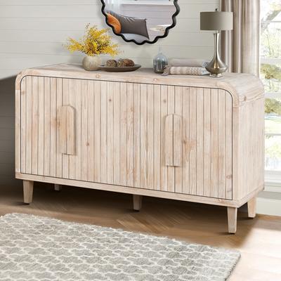 Ostweer Antique White Console Cabinet File Cabinet Dining Cabinet with Fluted Doors, Decorative Cabinet Buffet Cabinet Pantry Cabinet
