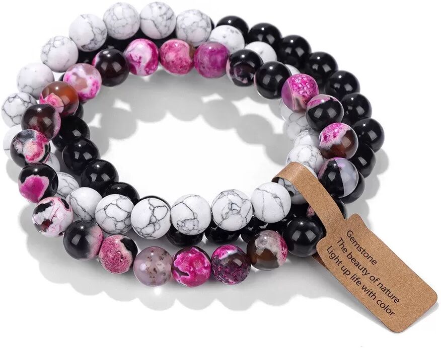 INF Vulkanstein Armband Set - 3 Stück, Multi-Color Katzenaugen Achat Elastisches Armband
