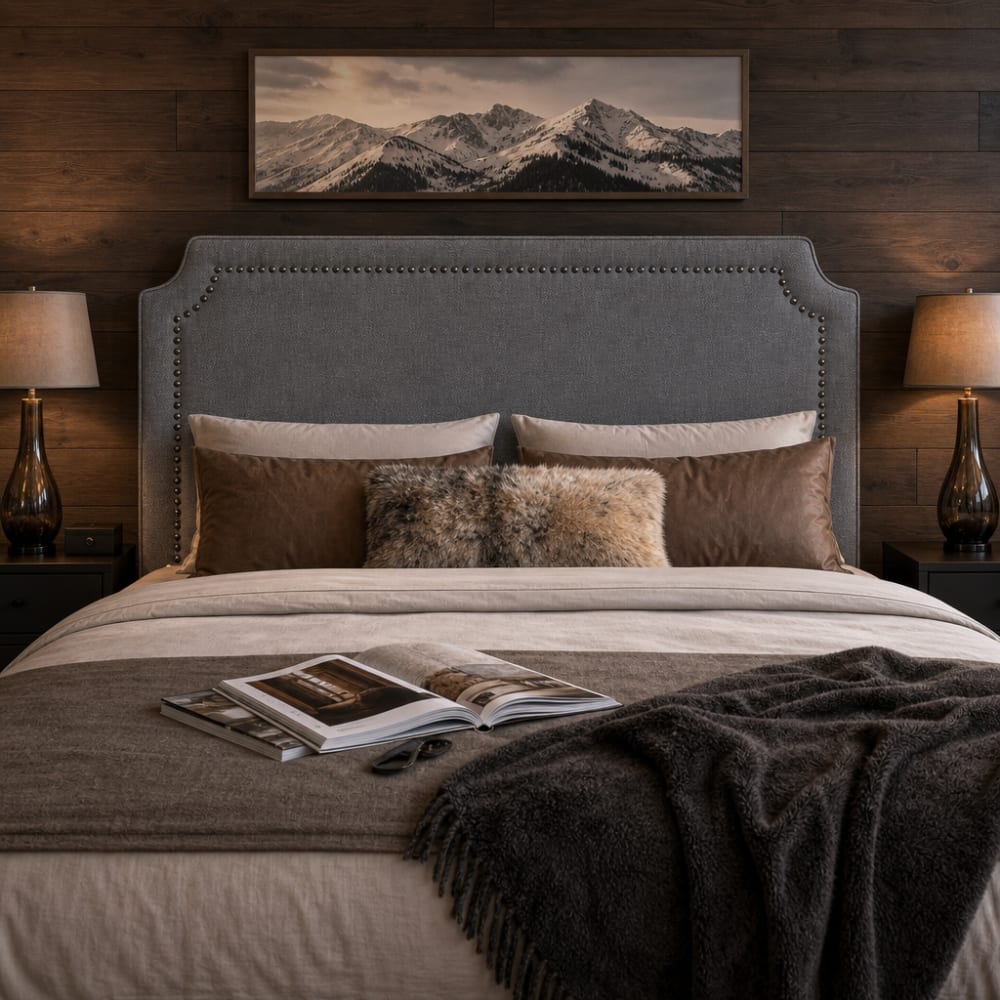 Menzzo Tête de lit 160cm tissu gris Gris 163x123x11cm