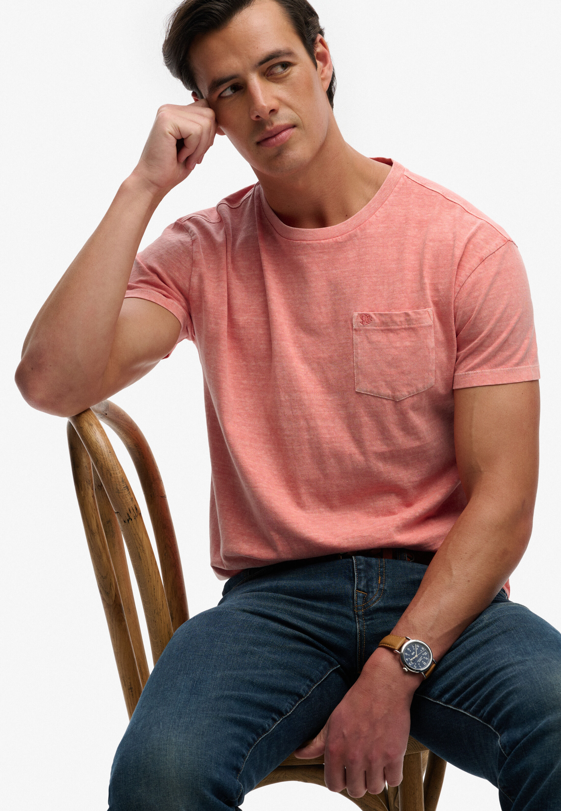 Superdry "COTTON CLASSIC LINEN PKT TEE" Baumwollmischung, relaxed fit aus luftig leichtem Baumwoll-Leinen-Mix coastal coral S