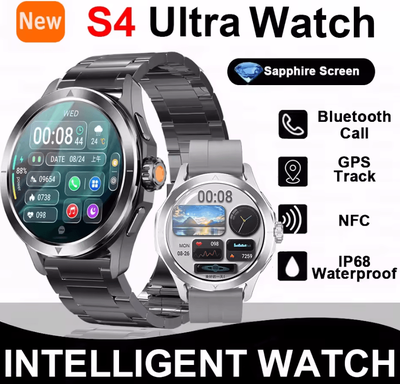 Inspire Curations S4 Ultra AMOLED GPS NFC Outdoor Smartwatch With Bluetooth Call & Compass silver
