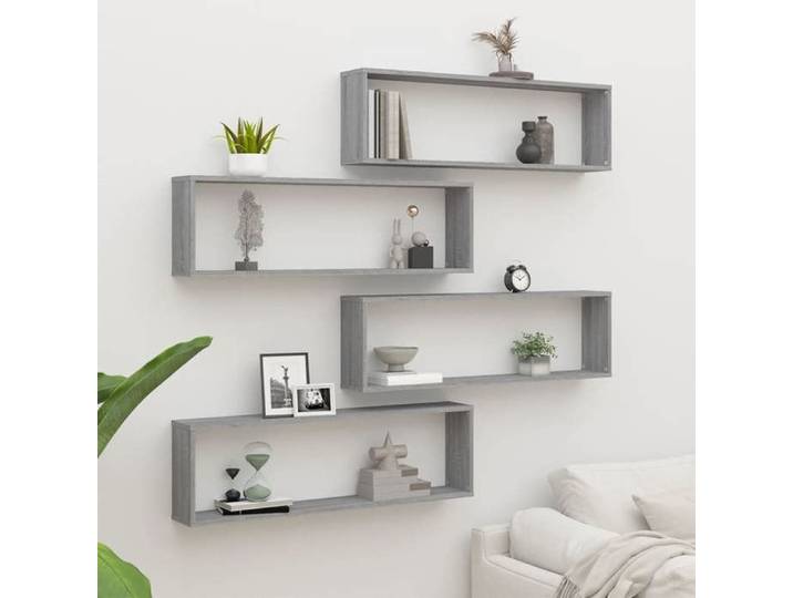 Étagères murales cube 4 pcs-Étagère flottante-Étagère de rangement suspendue Sonoma gris 100x15x30 cm Bois 119499