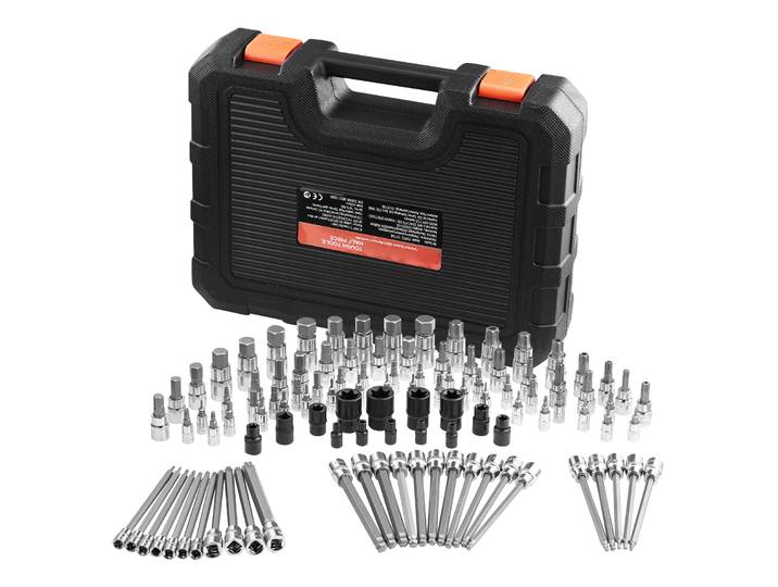 SucceBuy Jeu de douilles d'embout 107 pièces SAE et hexagone métrique/Torx/Torx externe/Anti inviolable/Extra Long Acier allié S2 et acier Cr-V