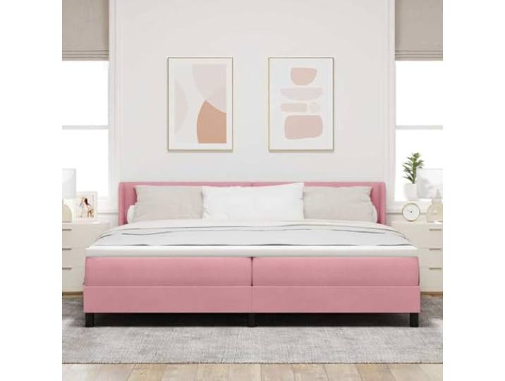 KTHLBRH Boxspringbett Rosa 200x200 cm Samt Verstellbares Kopfteil, massives Kiefernholz, mittlere Matratze, elegante schwarze Beine