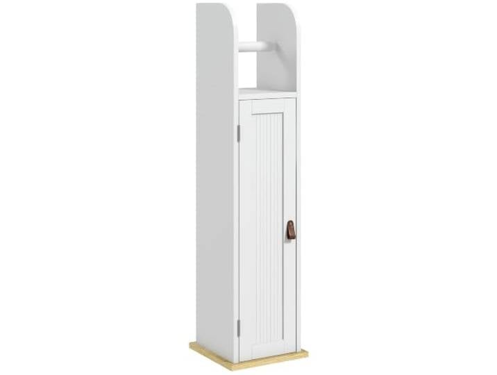 kleankin Meuble de Salle de Bain Support Papier Toilette 20x20x80cm Blanc avec Placard et Étagères Réglables