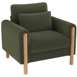 Relaxsessel mit Armlehnen 87x83x88 – Moderner Sessel aus Teddy-Samt für Wohnzimmer und Büro, Massivholzrahmen in Grün